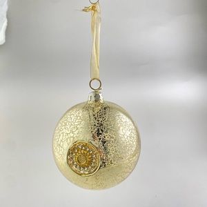 Frontgate Holiday Collection 4” Gold Mercury Glass and Medallion Ornament